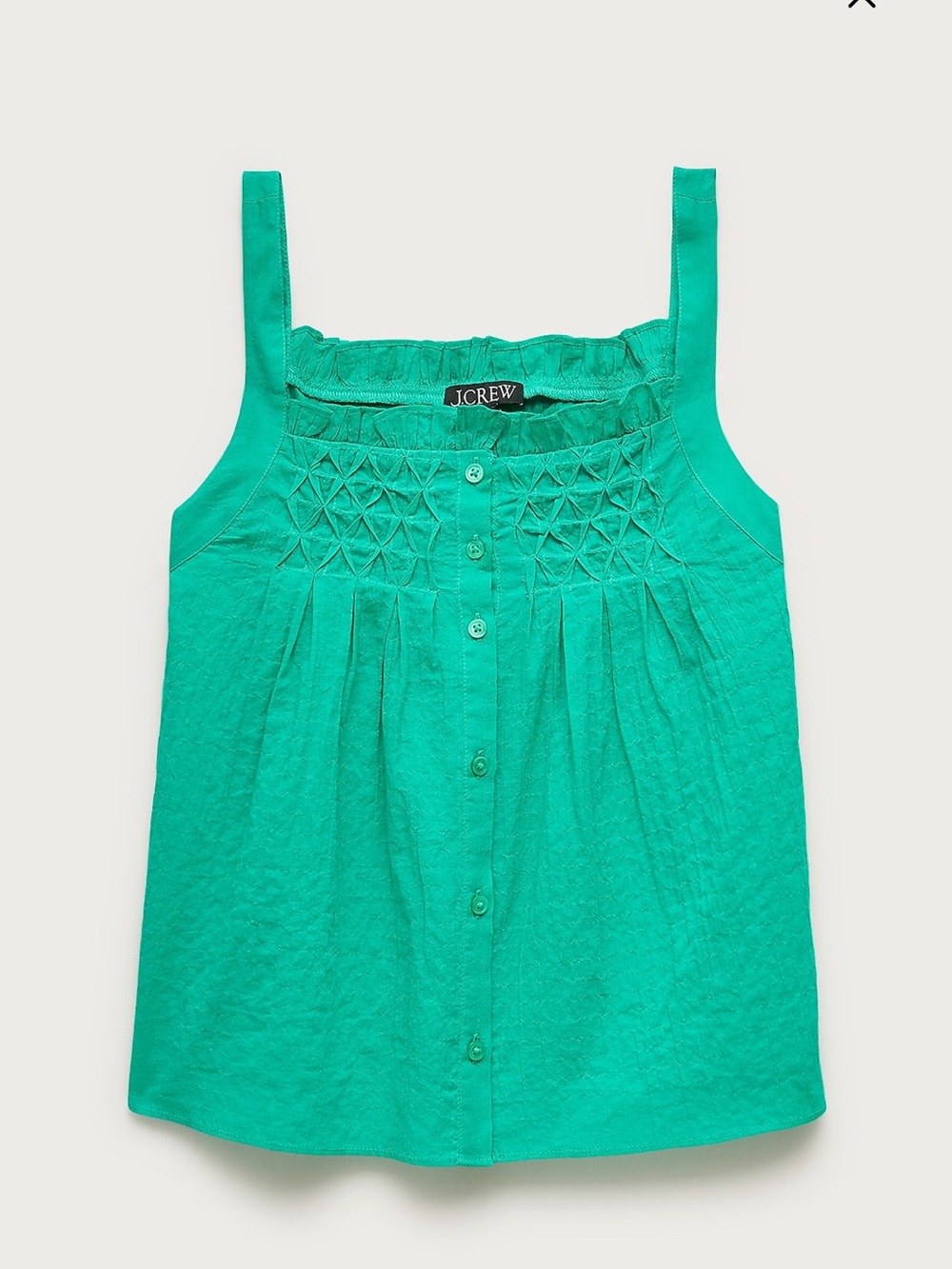 J. CREW Smocked crinkle tank top. Bright Kelly. Large.